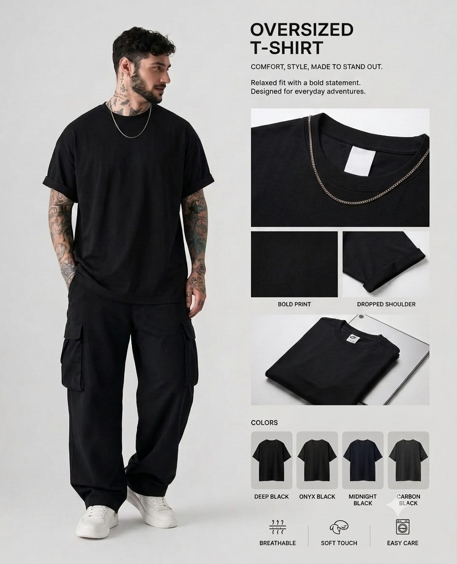Reklamní kreativa oversized tričko — produktová prezentace